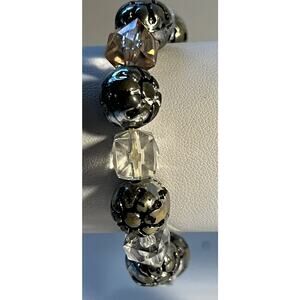 Bracelets Unbranded Silver Tone and Acrylic Pink White Geometric shapes Stretch